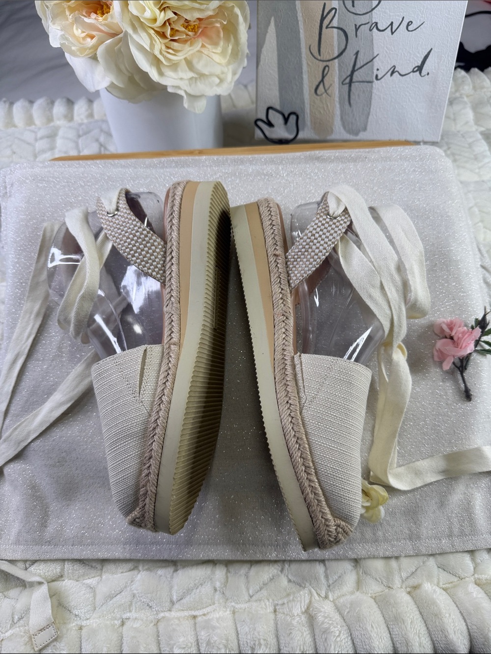 Vince Camuto Cream Ankle-Tie Espadrille Wedges - Picture 6 of 13